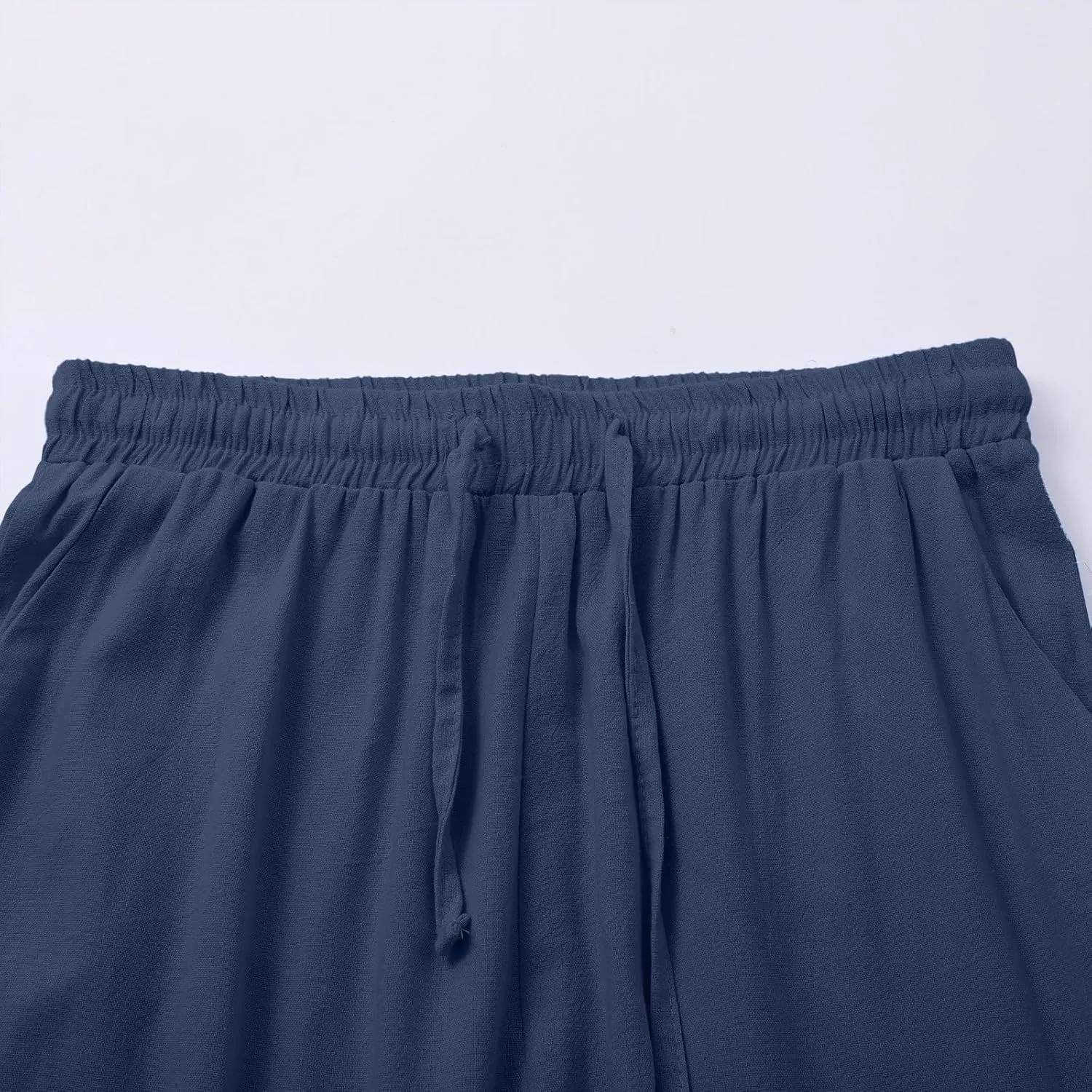 Womens Cotton Linen Pants,Summer Casual Loose Drawstring High Waist Lounge Palazzo Pants Beach Trousers with Pockets