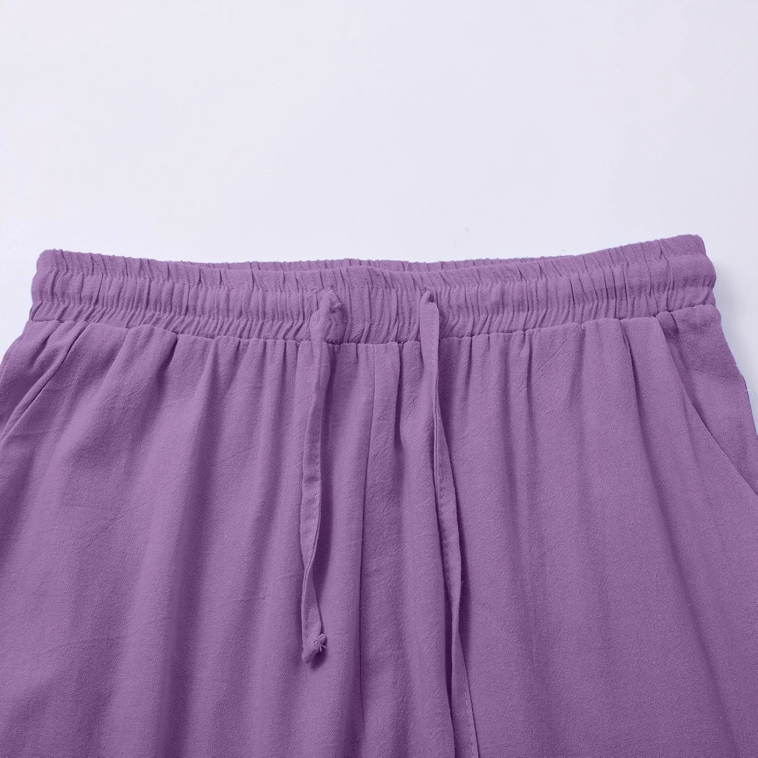 Womens Cotton Linen Pants,Summer Casual Loose Drawstring High Waist Lounge Palazzo Pants Beach Trousers with Pockets