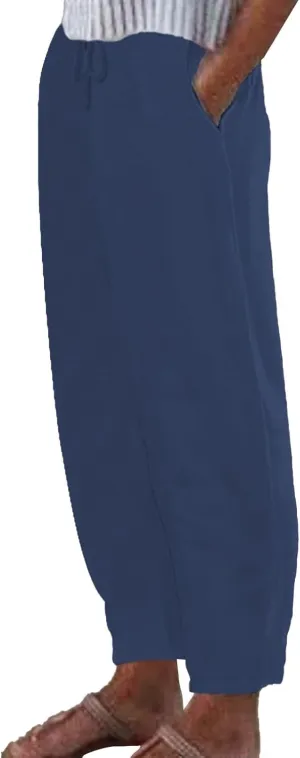 Womens Cotton Linen Pants,Summer Casual Loose Drawstring High Waist Lounge Palazzo Pants Beach Trousers with Pockets