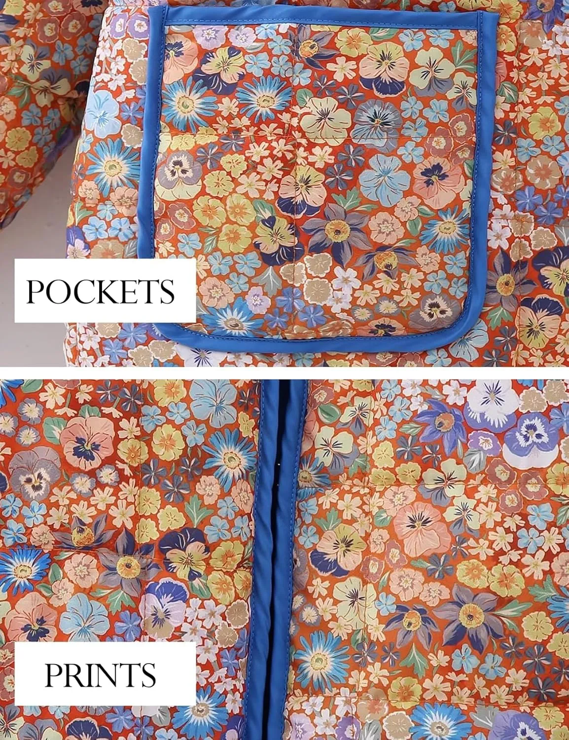 Women's Cropped Quilted Jacket Floral Print Puffer Jackets Lightweight Long Sleeve Warm Puffy Cardigan Coat 2024 Trendy