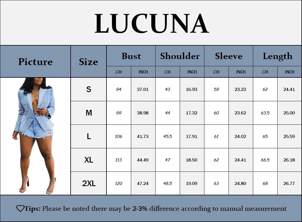 Women's Denim Casual Blazer Lapel Collar Open Front Slim Fit Work Office Jean Jacket Coat