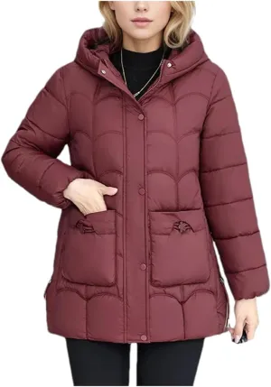 Women's Down Cotton Warm Coats Winter Stylish Midi Length Hooded Lightweight Padded Jacket Winter Parka
