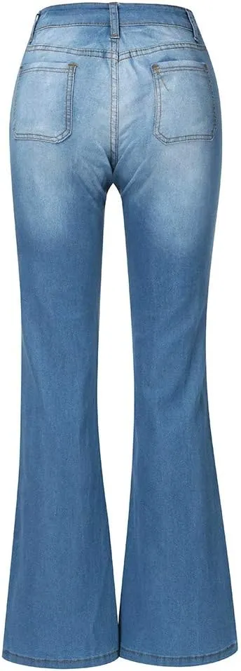 Women's Flare Bell Bottom High Waist Jeans Vintage Stretch Bootcut Denim Trouser with Pockets