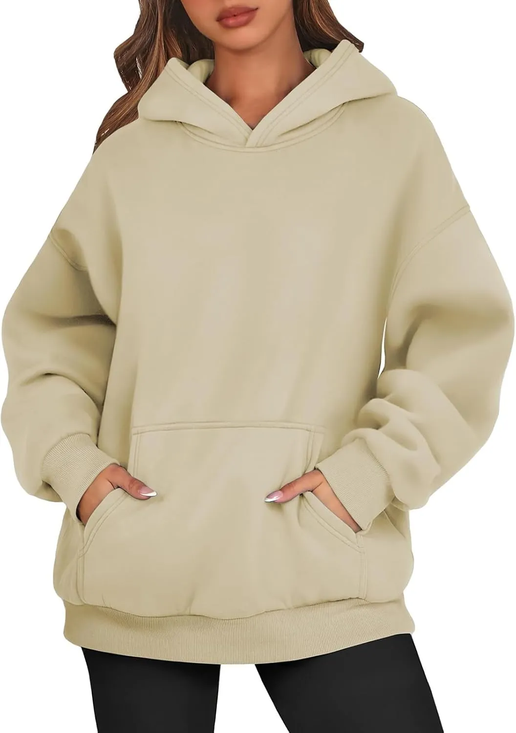 Womens Fleece Oversized Hoodie Baggy Cotton Soft Pullover Sweatshirts Drop Shoulder Fall Winter Hooded Coats w/Pocket