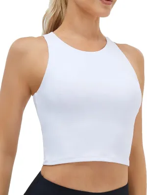 Women's High Neck Crop Top Sleeveless Racer Back Basic Workout Tank Tops Shirt