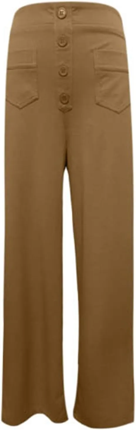 Women's High Waist Casual Pants Summer Stretchy Straight Wide Leg Trendy Flowy Pants with Pockets Loose Trousers