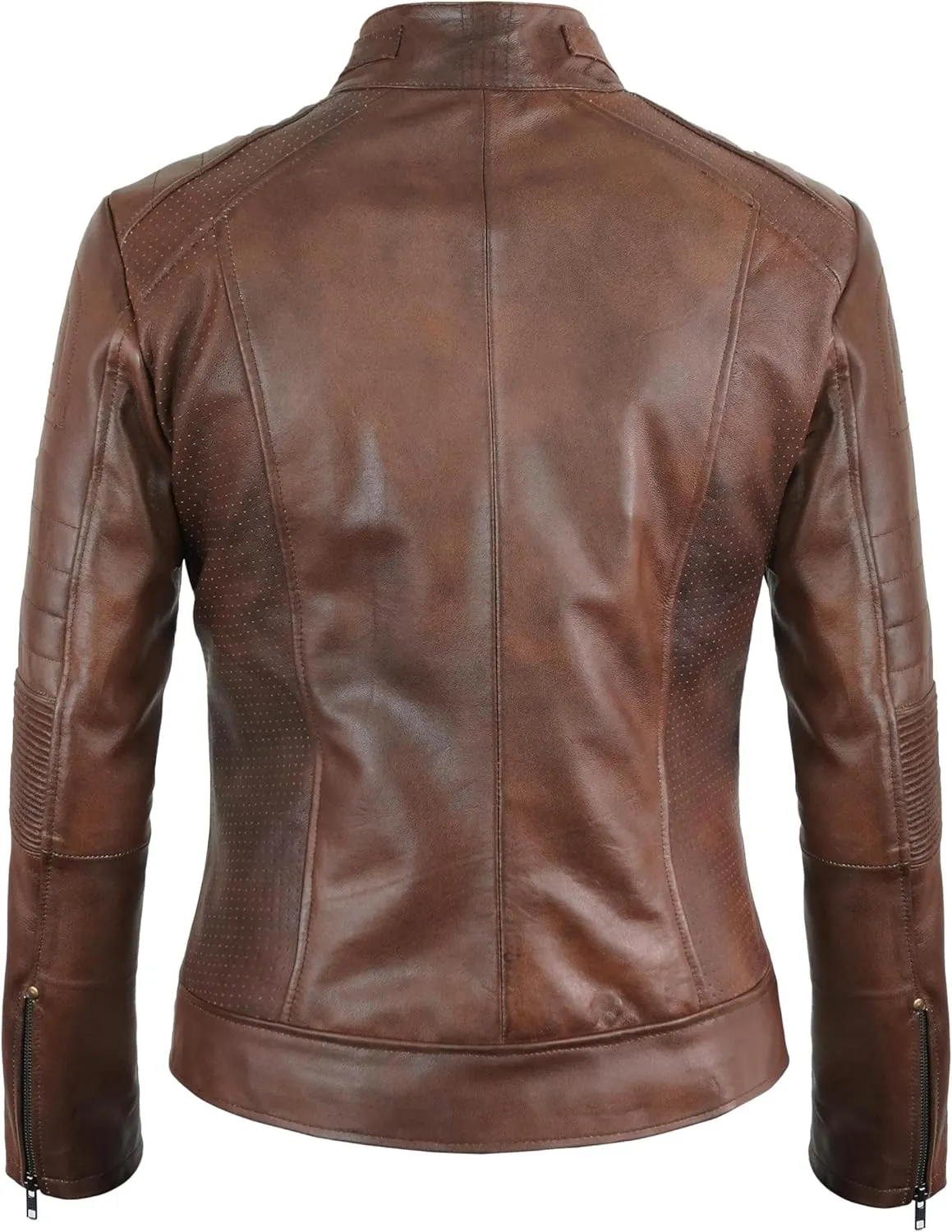 Womens Lambskin Leather Jacket Motorcycle Vintage Moto Biker Riding Slim Fit Pure Real Leather Cafe Racer Jackets