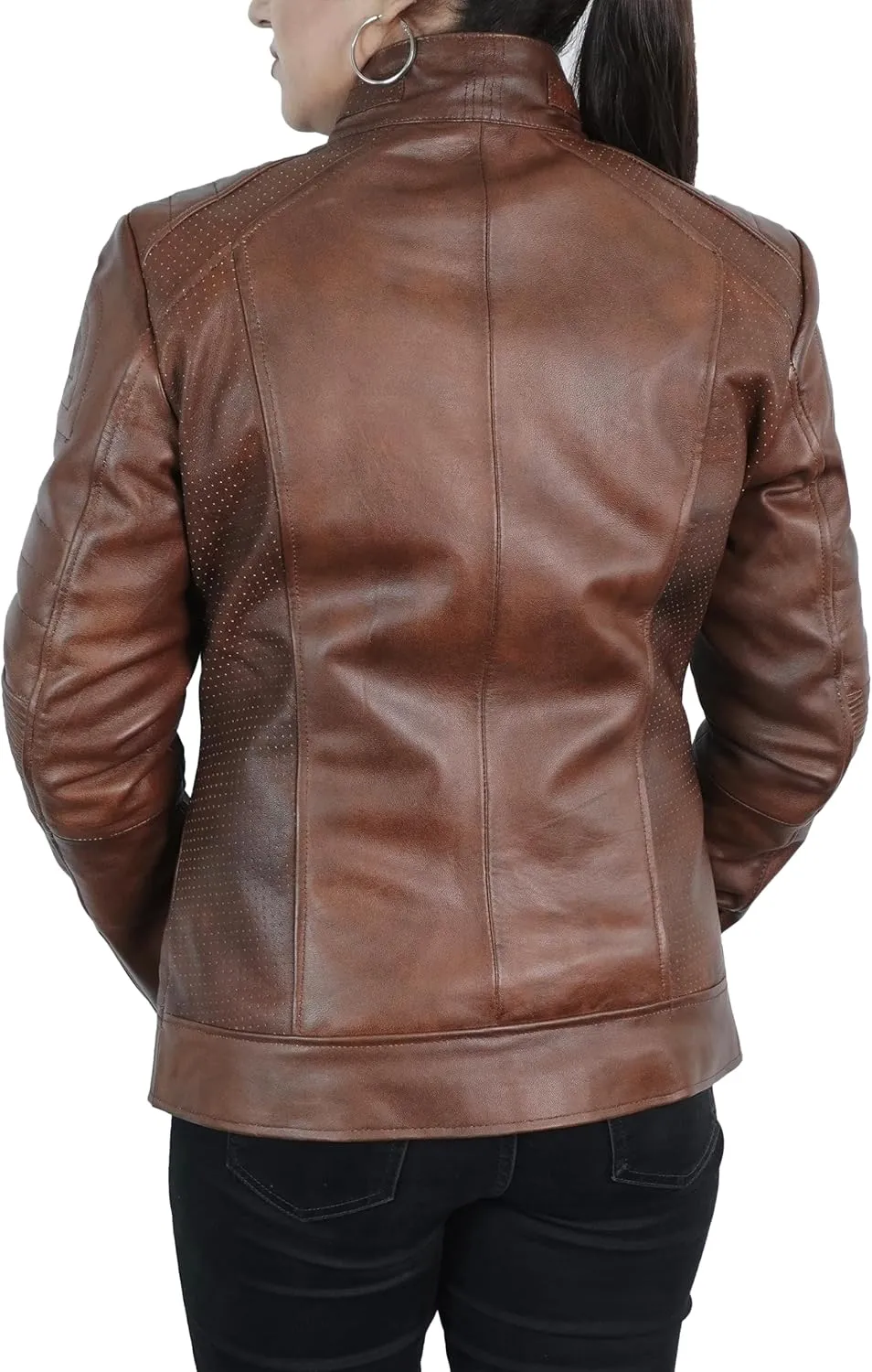 Womens Lambskin Leather Jacket Motorcycle Vintage Moto Biker Riding Slim Fit Pure Real Leather Cafe Racer Jackets