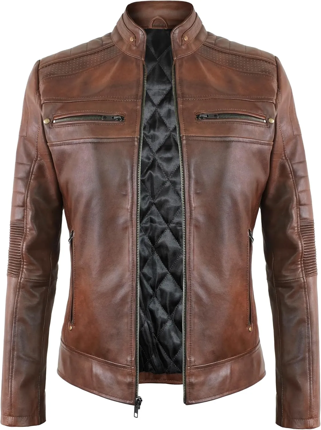 Womens Lambskin Leather Jacket Motorcycle Vintage Moto Biker Riding Slim Fit Pure Real Leather Cafe Racer Jackets