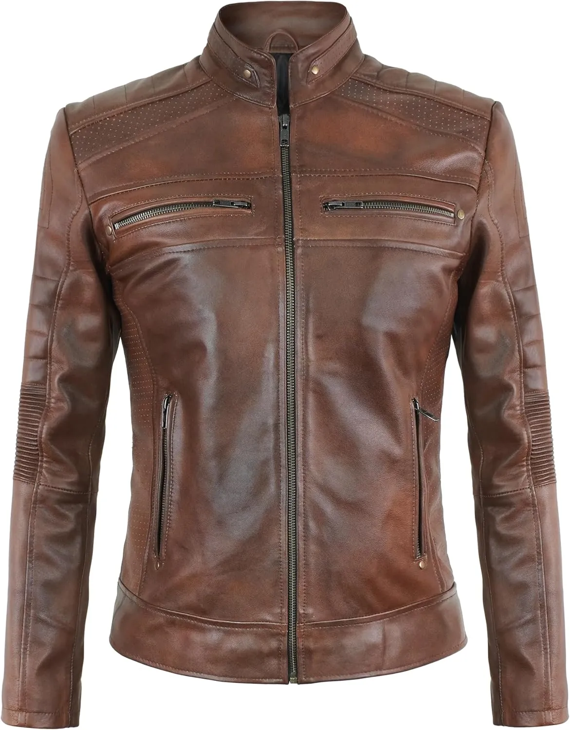 Womens Lambskin Leather Jacket Motorcycle Vintage Moto Biker Riding Slim Fit Pure Real Leather Cafe Racer Jackets