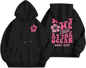 Womens Letter Print Graphic Hoodies Y2K 2025 Oversized Cute Preppy Long Sleeve Drawstring Sweatshirt with Pocket