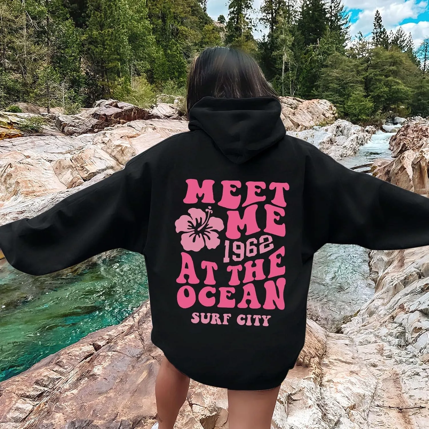 Womens Letter Print Graphic Hoodies Y2K 2025 Oversized Cute Preppy Long Sleeve Drawstring Sweatshirt with Pocket