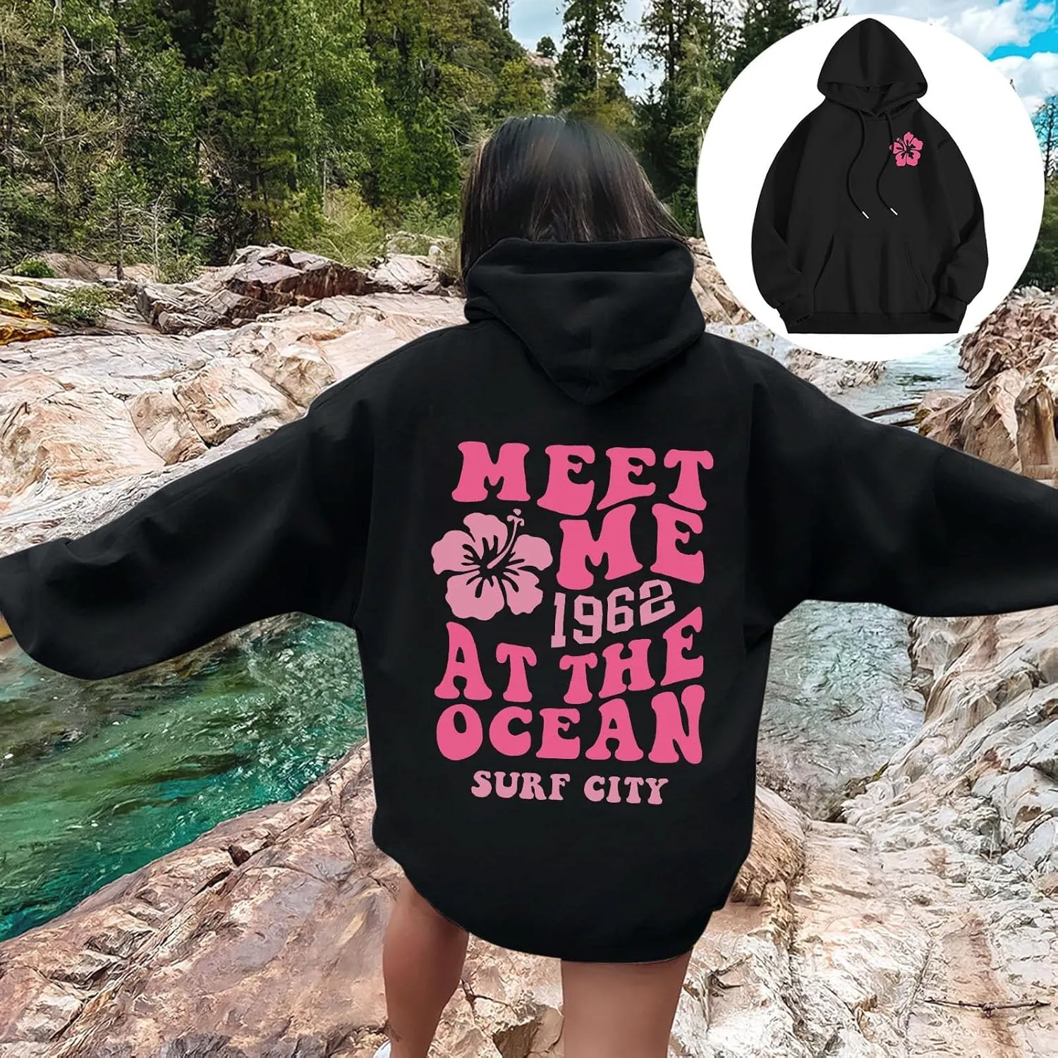 Womens Letter Print Graphic Hoodies Y2K 2025 Oversized Cute Preppy Long Sleeve Drawstring Sweatshirt with Pocket