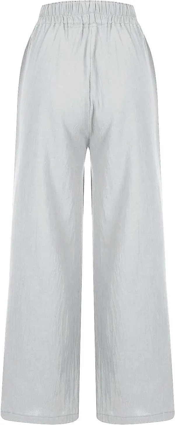 Womens Linen Capri Pants Wide Leg Palazzo Lounge Pant Summer High Waisted Flowy 2024 Beach Work Boho Casual Trousers