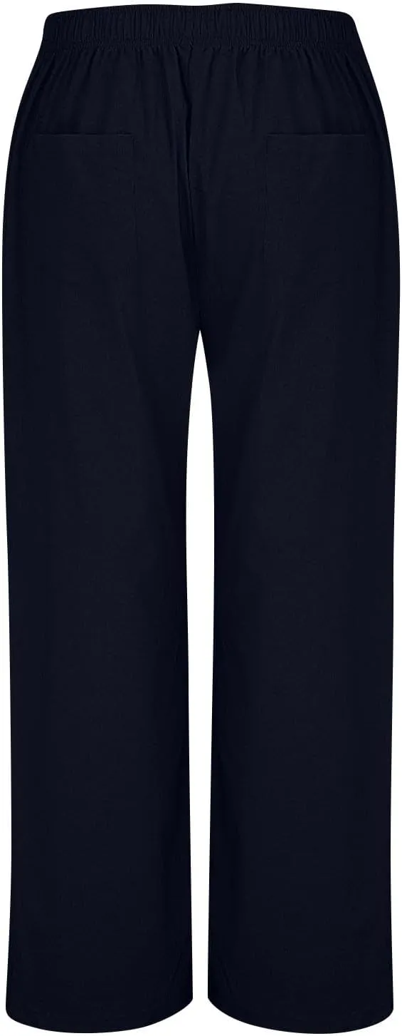Womens Linen Pants Summer Wide Leg Palazzo High Waist Lightweight Beach Casual Lounge Pant