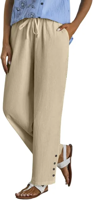 Women's Linen Pants with Pockets Drawstring Loose Fit Pants Trousers with Side Pockets Linen Blend Pants