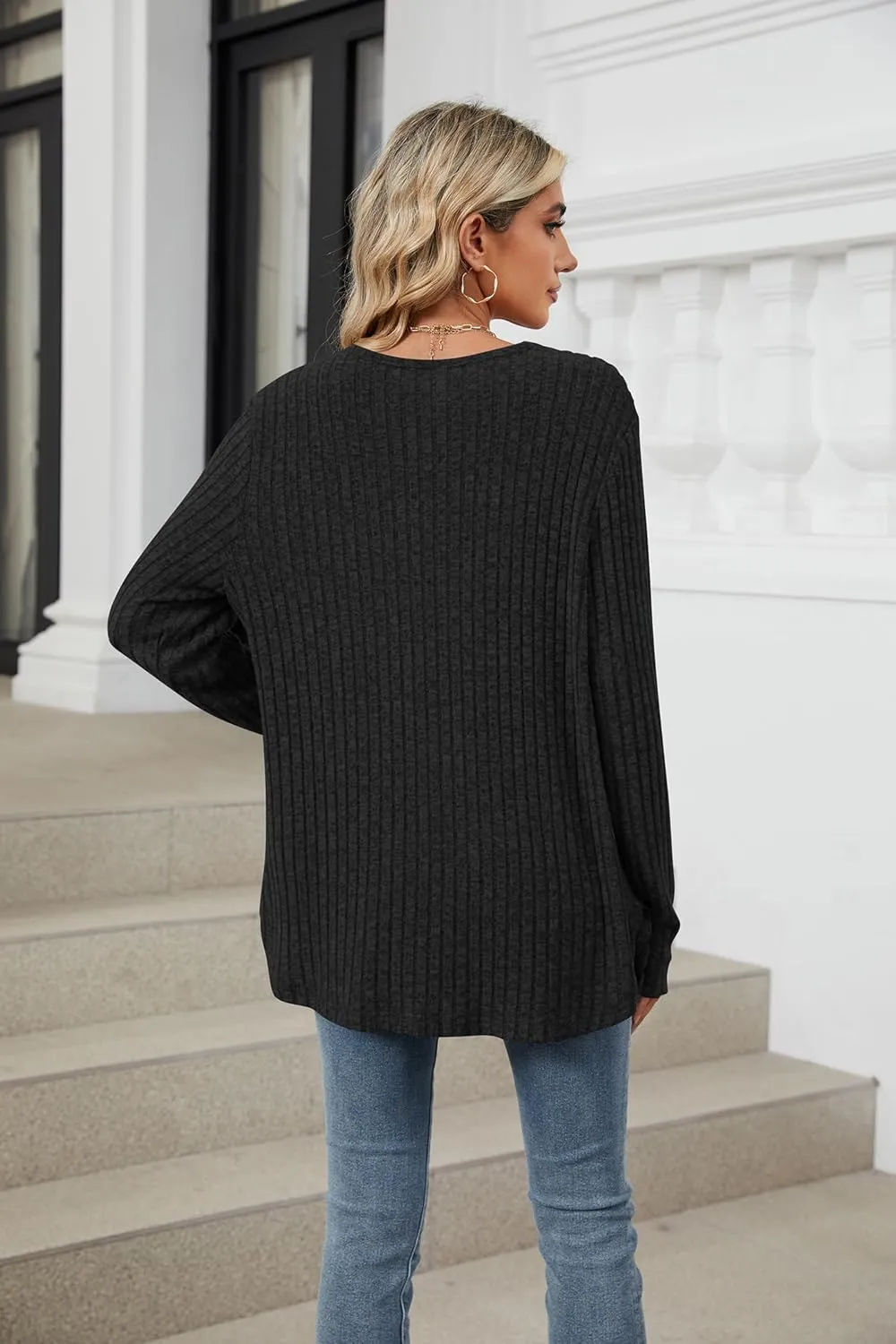 Women's Long Sleeve Knit Sweater Open Front Cardigan Button Loose Outerwear Tie Front Knot Tops