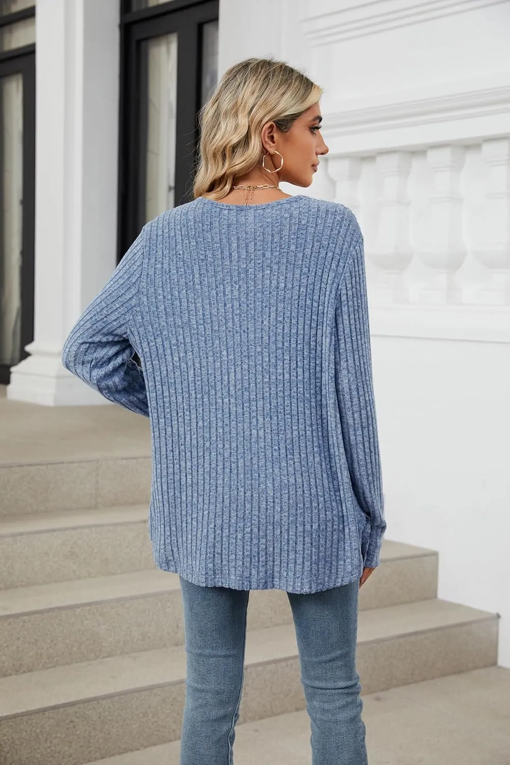 Women's Long Sleeve Knit Sweater Open Front Cardigan Button Loose Outerwear Tie Front Knot Tops