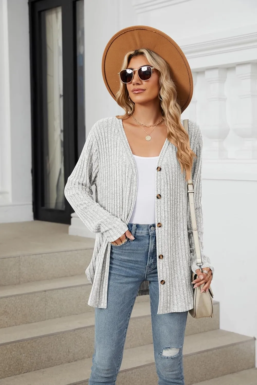 Women's Long Sleeve Knit Sweater Open Front Cardigan Button Loose Outerwear Tie Front Knot Tops