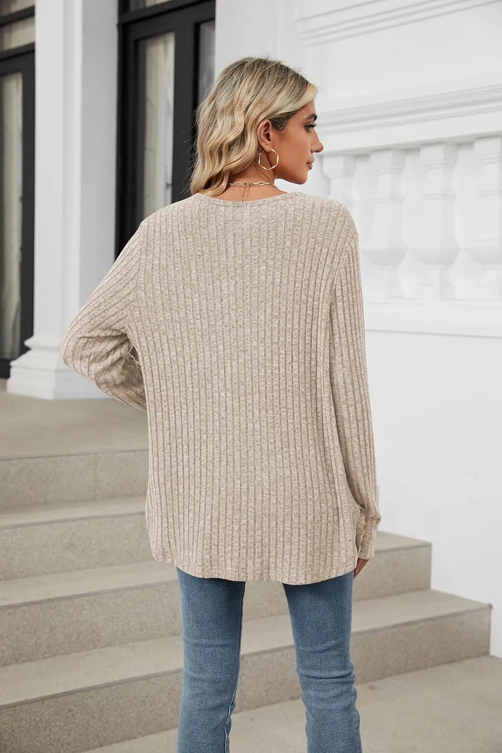 Women's Long Sleeve Knit Sweater Open Front Cardigan Button Loose Outerwear Tie Front Knot Tops