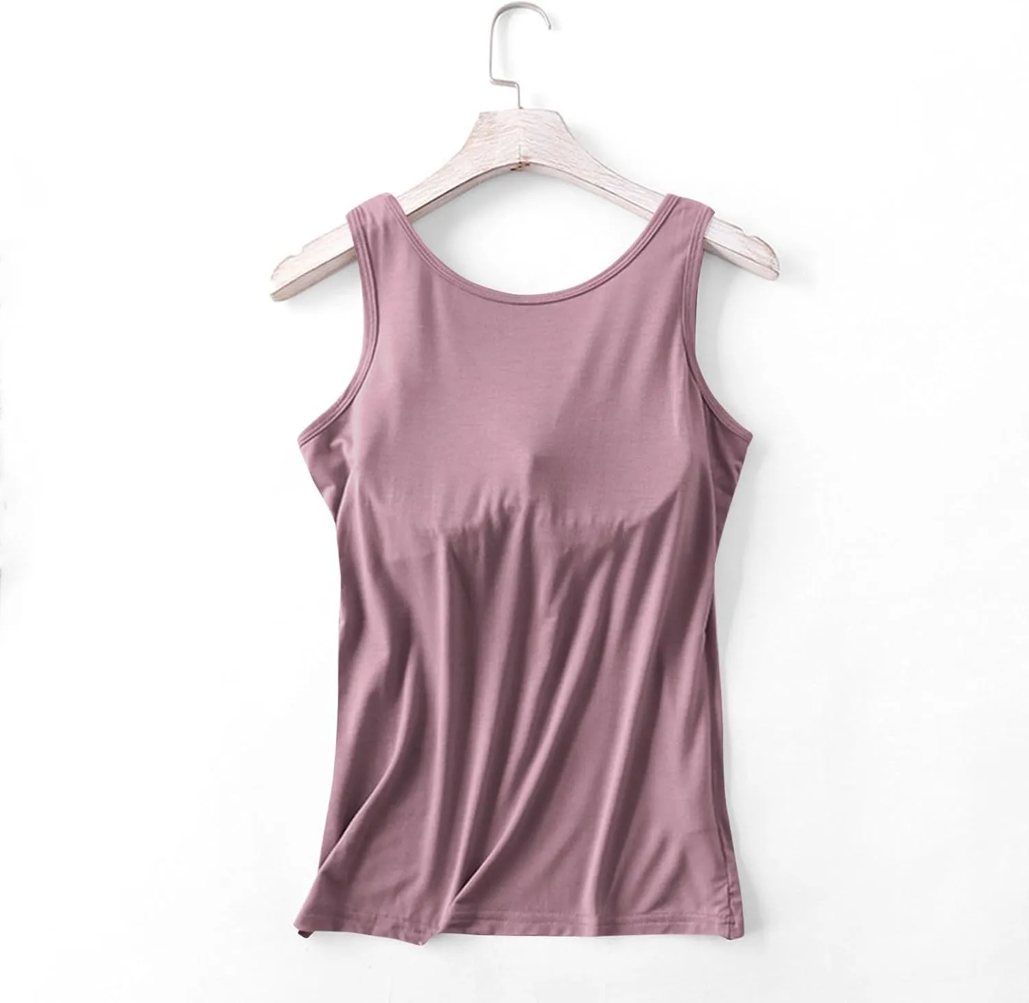 Women's Modal Tanks Tops with Built-in Bra Padded Yoga Camisole Crewneck Casual Pajama Top Sleeveless Summer Tees