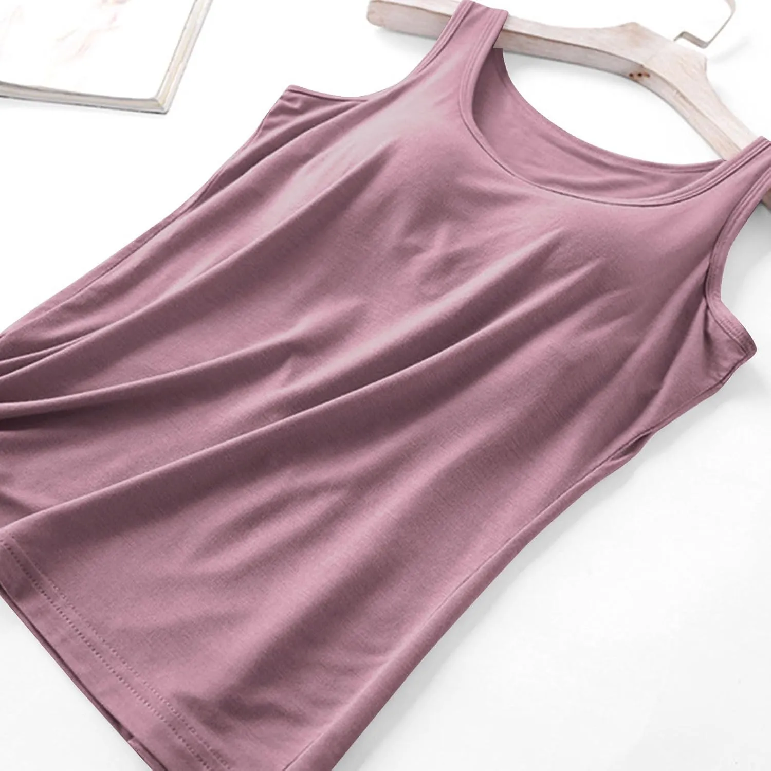 Women's Modal Tanks Tops with Built-in Bra Padded Yoga Camisole Crewneck Casual Pajama Top Sleeveless Summer Tees
