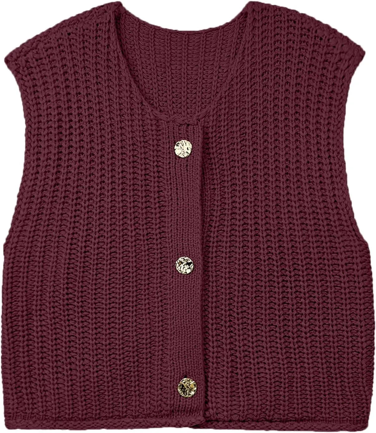 Women's Oversized Cute Cap Sleeve Sweater Vest Fall 2024 Lightweight Crochet Waffle Chunky Knit Button Cardigan Top