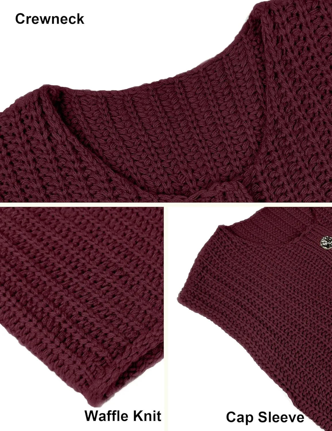 Women's Oversized Cute Cap Sleeve Sweater Vest Fall 2024 Lightweight Crochet Waffle Chunky Knit Button Cardigan Top