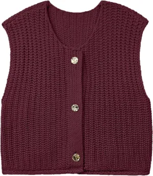 Women's Oversized Cute Cap Sleeve Sweater Vest Fall 2024 Lightweight Crochet Waffle Chunky Knit Button Cardigan Top