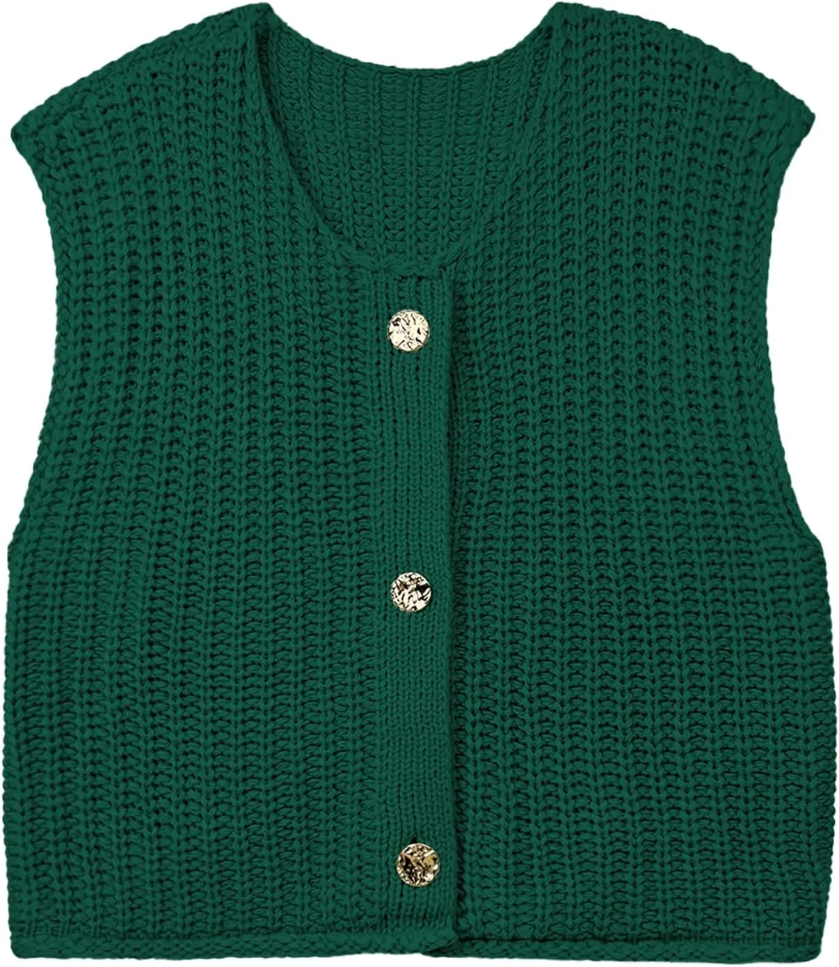 Women's Oversized Cute Cap Sleeve Sweater Vest Fall 2024 Lightweight Crochet Waffle Chunky Knit Button Cardigan Top