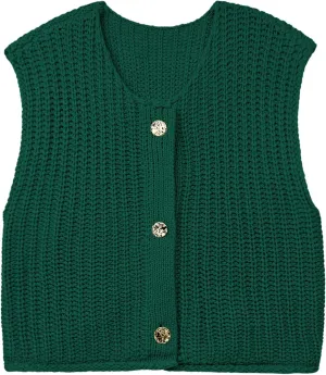 Women's Oversized Cute Cap Sleeve Sweater Vest Fall 2024 Lightweight Crochet Waffle Chunky Knit Button Cardigan Top