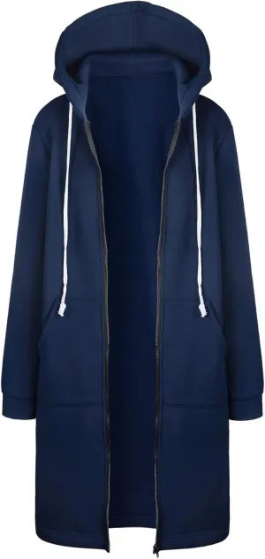 Women's Oversized Long Full Zip Hoodies Winter Warm Sweatshirts Fleece Jacket Fashion Long Sleeve Clothes Pockets