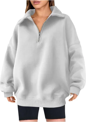 Women's Oversized Quarter Half Zip Hoodies Sweatshirt,Casual V Neck Long Sleeve Pullover Tunic Comfy Basic Tops