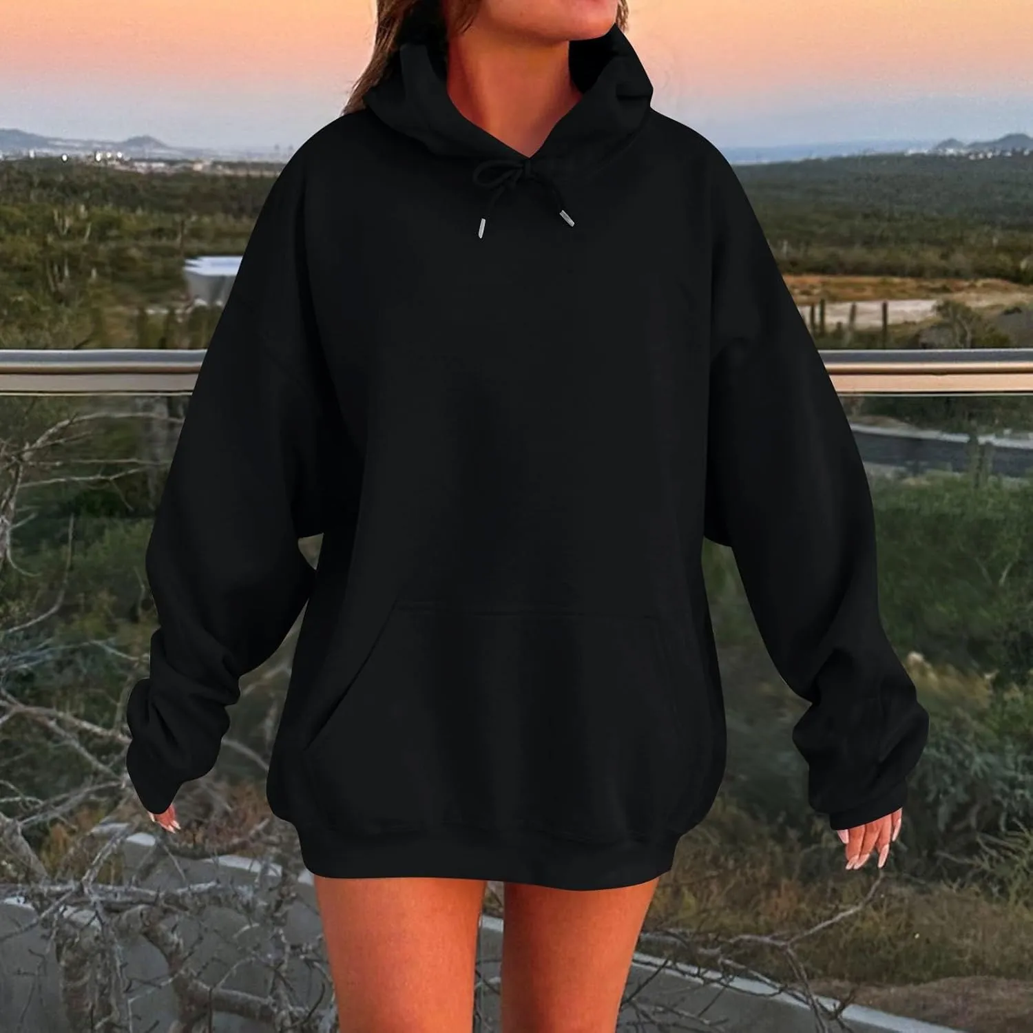 Womens Oversized Sweatshirts Plus Size Long Fleece Lined Hoodie Long Sleeve Drop Shoulder Pullover Trendy Y2K Hoodie
