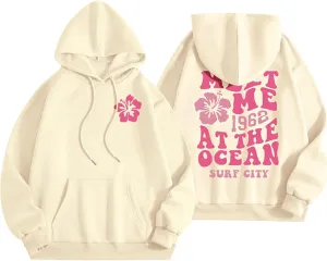 Women's Plain Basics Hoodies Oversized Brushed Letters Loose Fit Hooded Sweatshirts Long Sleeves Pockets