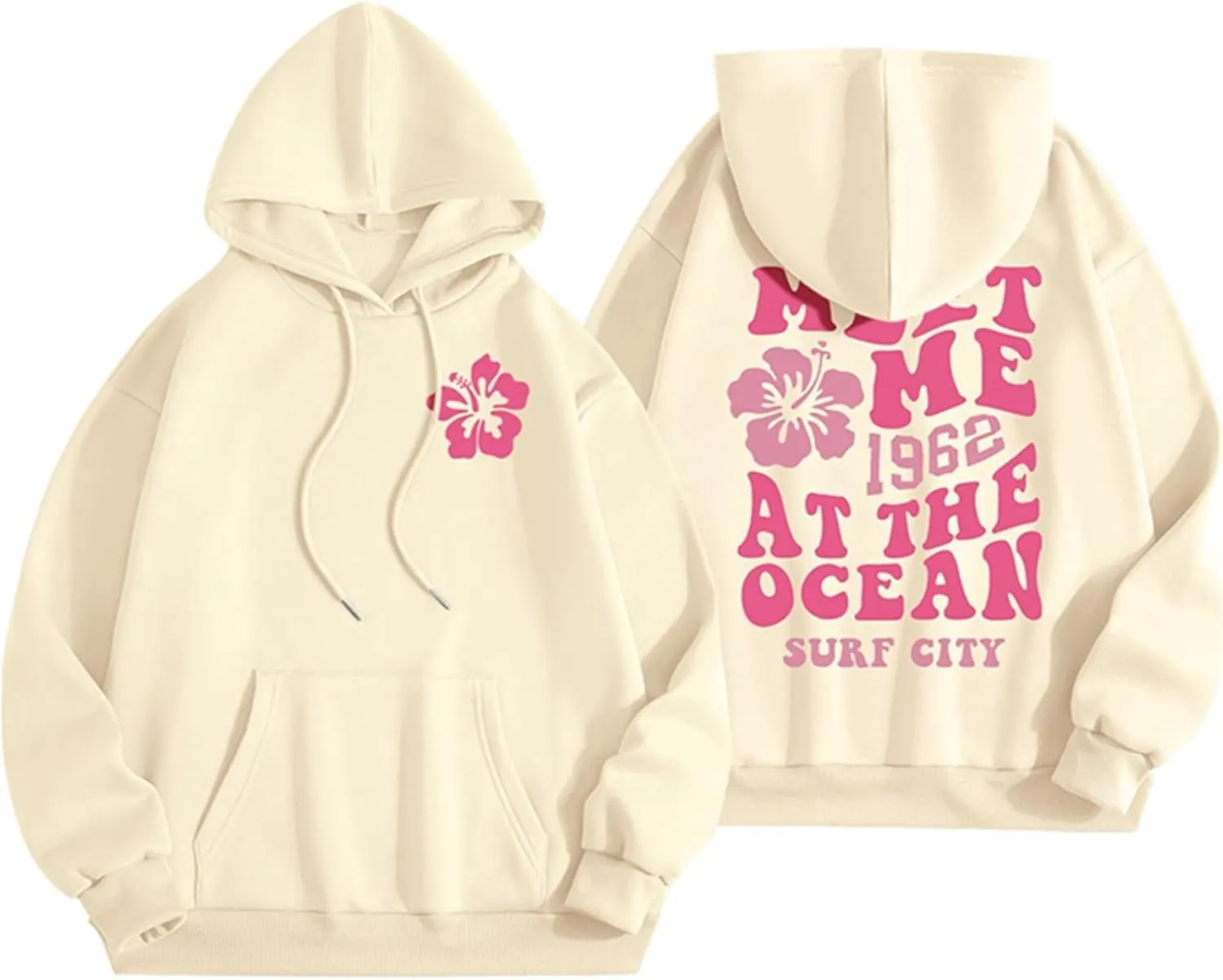 Women's Plain Basics Hoodies Oversized Brushed Letters Loose Fit Hooded Sweatshirts Long Sleeves Pockets