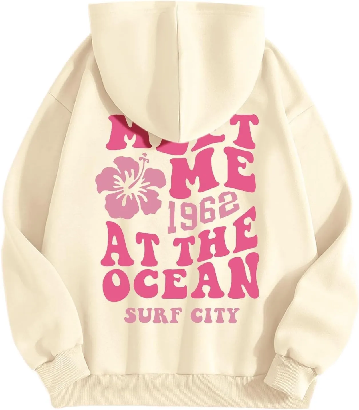 Women's Plain Basics Hoodies Oversized Brushed Letters Loose Fit Hooded Sweatshirts Long Sleeves Pockets