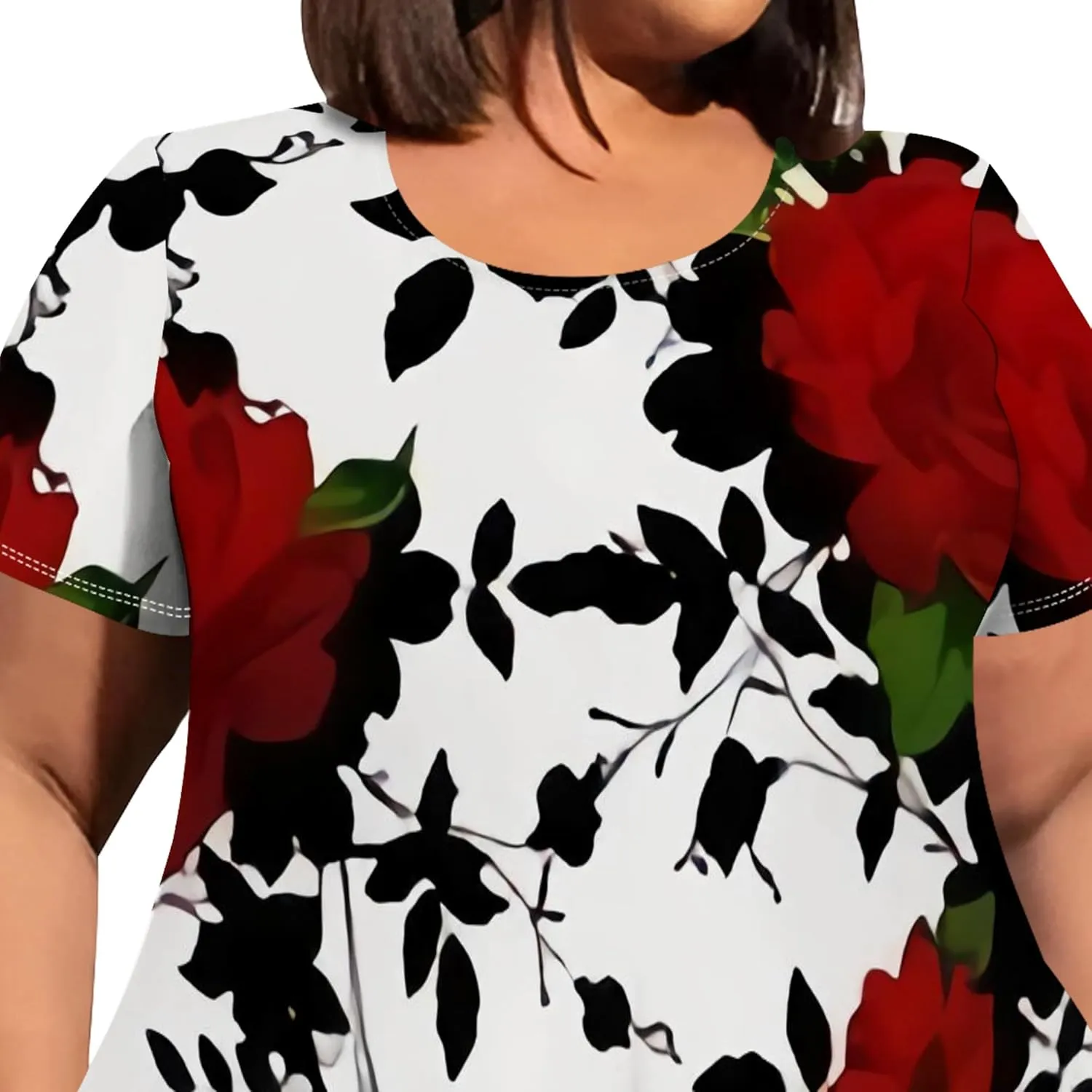 Womens Plus Size Irregular Hem Summer Dress Casual Fit Short Sleeve Empire Waist Loose T-Shirt A Line Midi Dress with Pockets