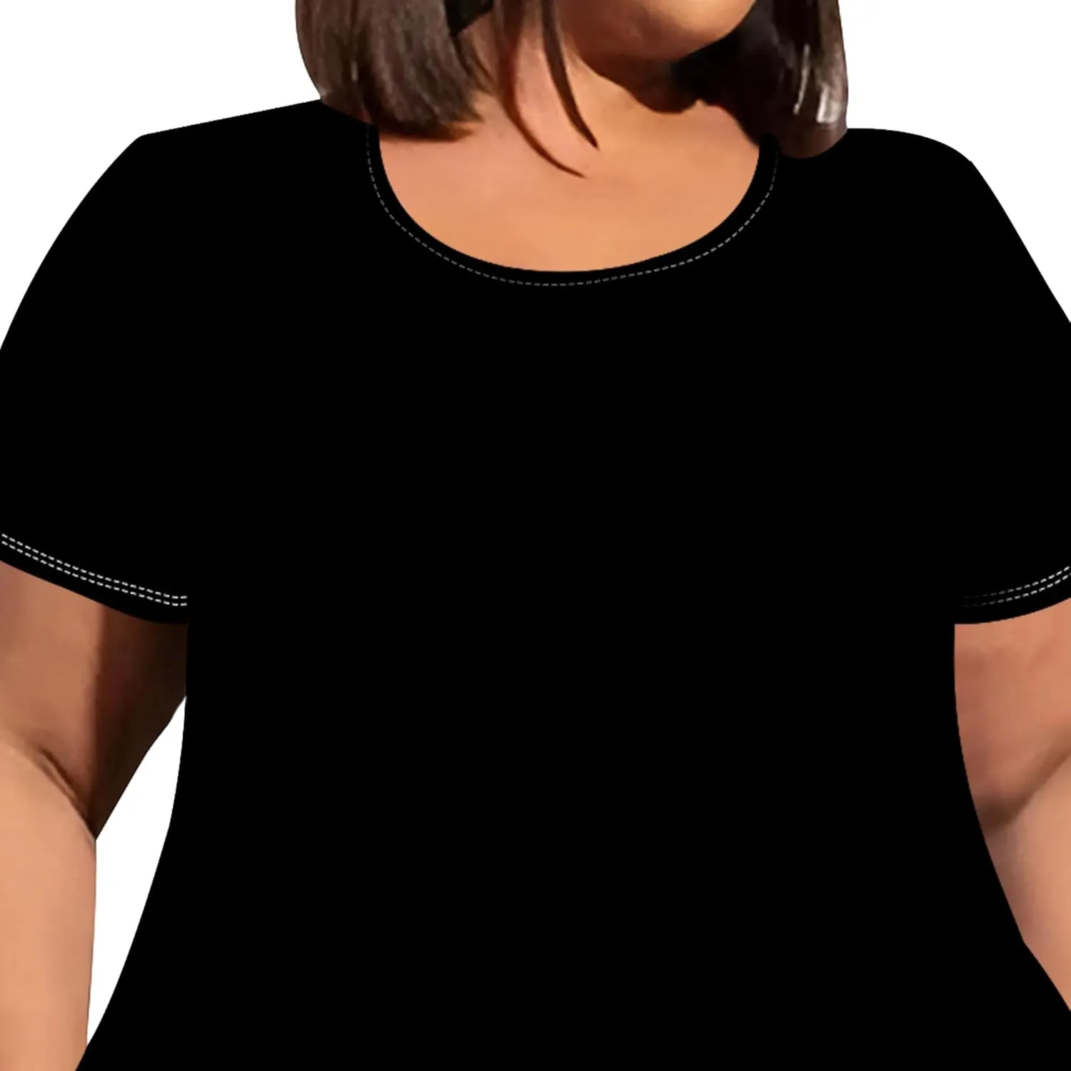 Womens Plus Size Irregular Hem Summer Dress Casual Fit Short Sleeve Empire Waist Loose T-Shirt A Line Midi Dress with Pockets