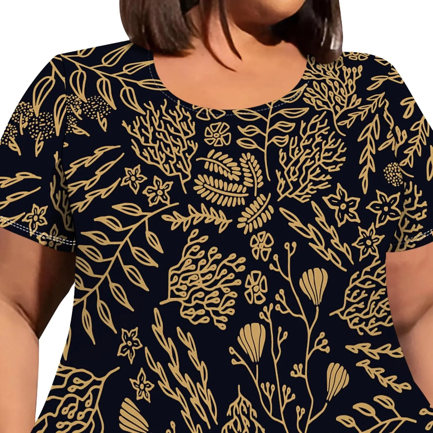 Womens Plus Size Irregular Hem Summer Dress Casual Fit Short Sleeve Empire Waist Loose T-Shirt A Line Midi Dress with Pockets