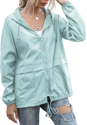 Women's Raincoats Windbreaker Rain Jacket Waterproof Lightweight Outdoor Hooded Trench Coats S-XXL