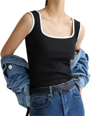 Women's Ribbed Patchwork Top Vest Slim Camisole Casual Beach Tank