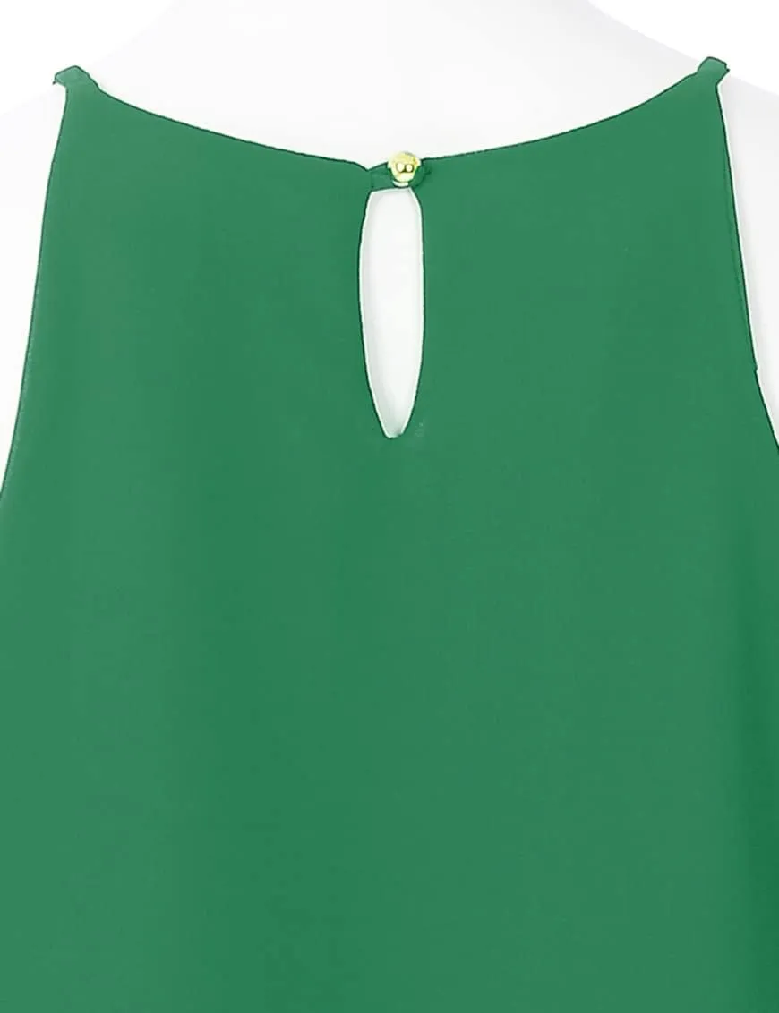 Women's Round Neck Pleated Double Layered Chiffon Cami Tank Top (S~3XL)