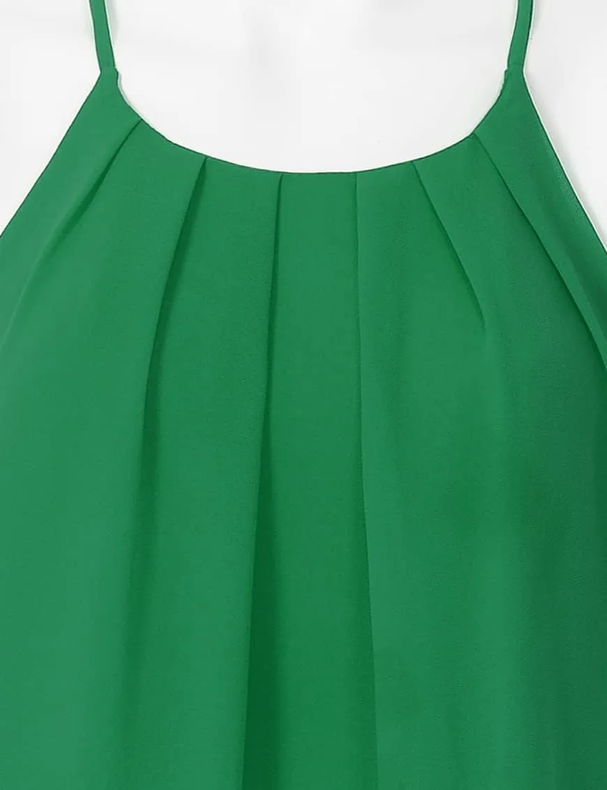 Women's Round Neck Pleated Double Layered Chiffon Cami Tank Top (S~3XL)
