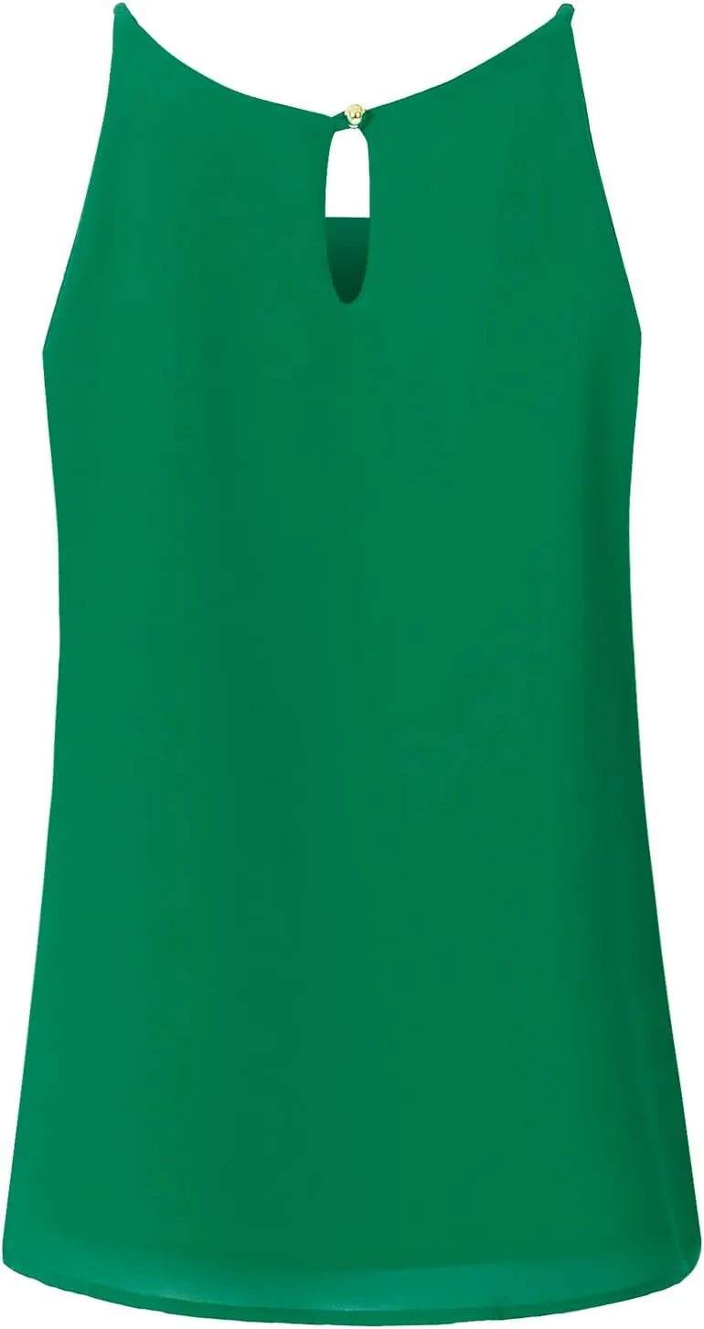 Women's Round Neck Pleated Double Layered Chiffon Cami Tank Top (S~3XL)