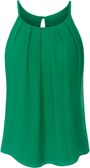 Women's Round Neck Pleated Double Layered Chiffon Cami Tank Top (S~3XL)