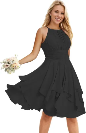 Women's Short Bridesmaid Dresses for Wedding Halter Pleated Chiffon A Line Formal Evening Party Dresses