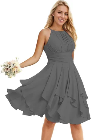 Women's Short Bridesmaid Dresses for Wedding Halter Pleated Chiffon A Line Formal Evening Party Dresses