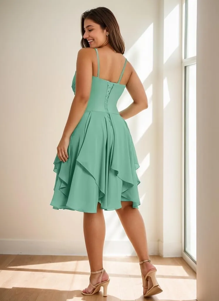 Women's Short Bridesmaid Dresses for Wedding Halter Pleated Chiffon A Line Formal Evening Party Dresses