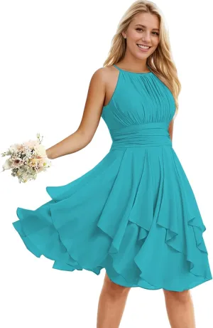 Women's Short Bridesmaid Dresses for Wedding Halter Pleated Chiffon A Line Formal Evening Party Dresses
